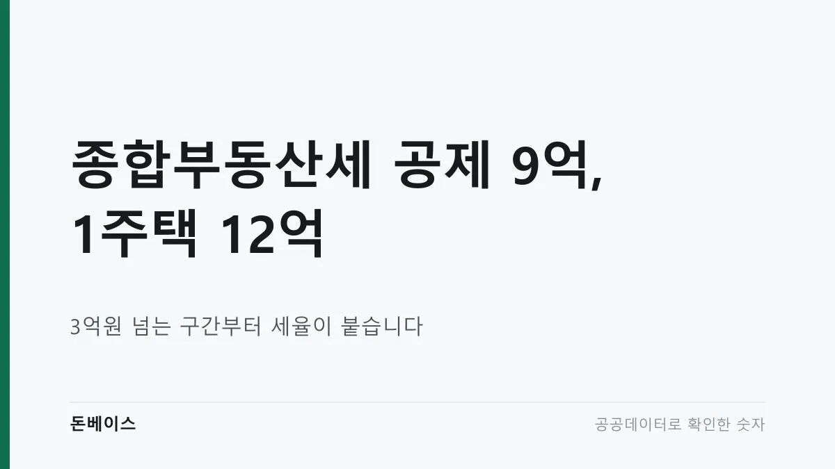 '종합부동산세 공제 9억, 1주택 12억'과 '3억원 넘는 구간부터 세율이 붙습니다'라는 문구가 적힌 표지 이미지