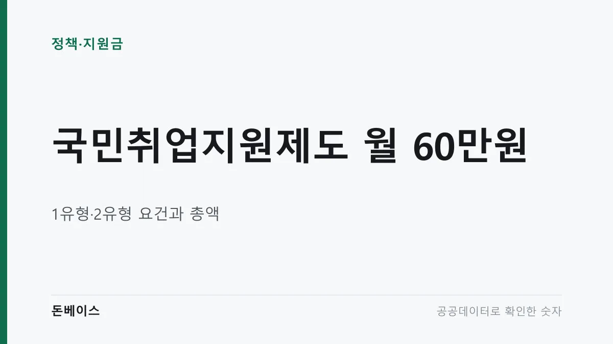 '국민취업지원제도 월 60만원'과 '1유형·2유형 요건과 총액'이라는 문구가 적힌 표지 이미지