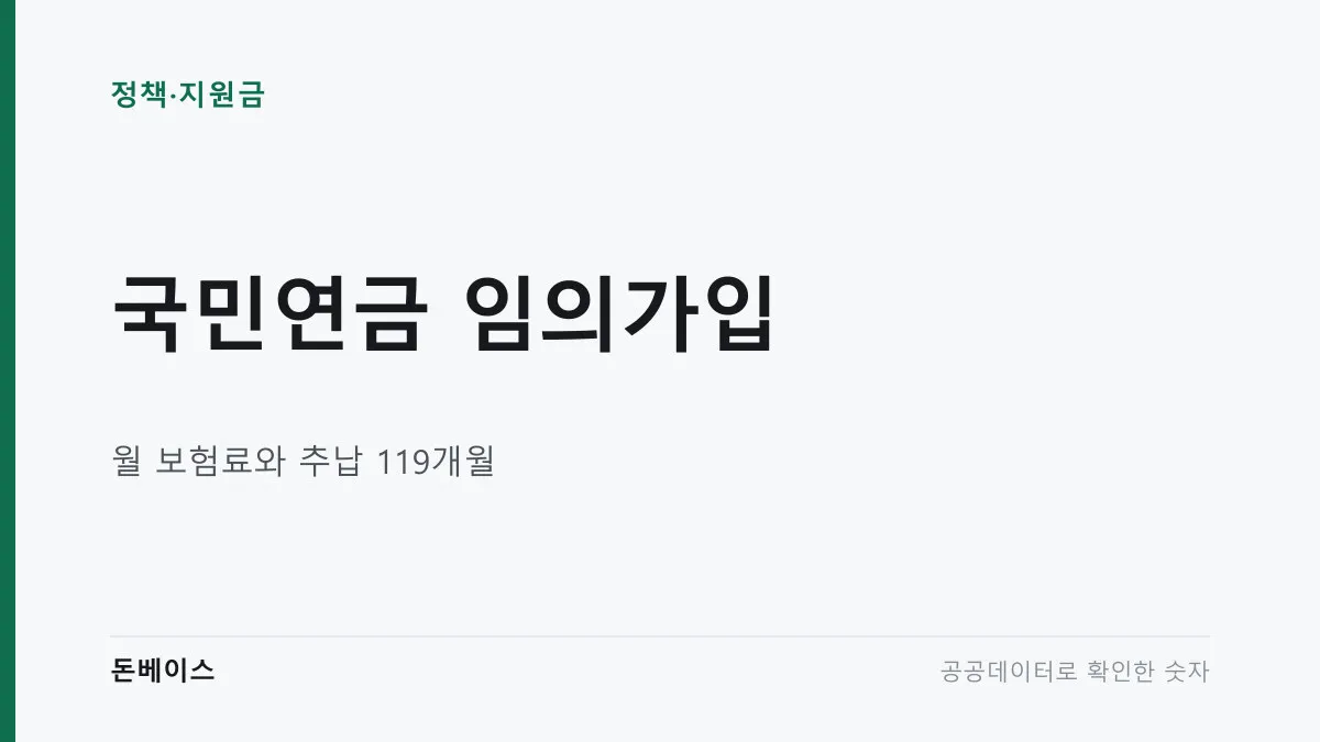 국민연금 임의가입과 월 보험료와 추납 119개월이라는 문구가 적힌 표지 이미지