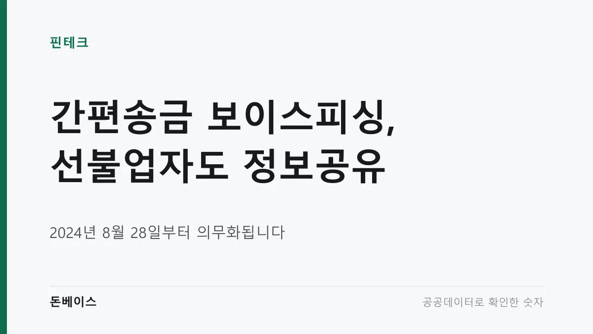 '간편송금 보이스피싱, 선불업자 정보공유 의무화'와 '2024년 8월 28일 시행'이라는 문구가 적힌 표지 이미지